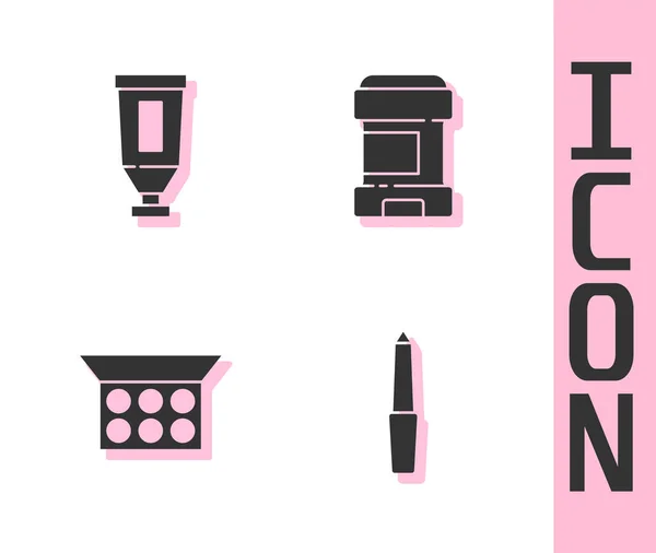 Nail file, Cream or lotion cosmetic tube, Makeup 파우더와 Antiperspirant deodorant roll icon 을 설정 한다. Vector — 스톡 벡터