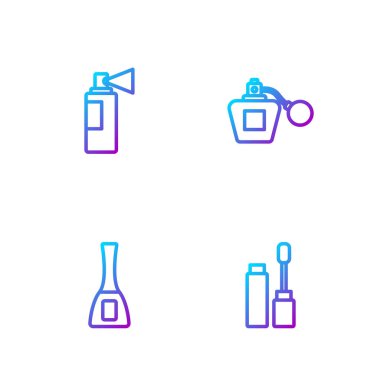 Mascara fırçası, tırnak cilası şişesi, parfüm ve... Renk simgeleri. Vektör