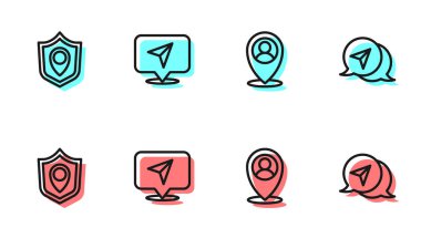 Satır konumunu kişi, kalkan, şehir haritası navigasyon bilgileri ve simge ile ayarla. Vektör