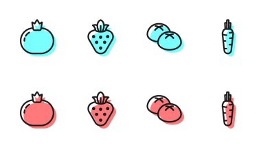 Ekmek somunu, domates, çilek ve havuç ikonu. Vektör