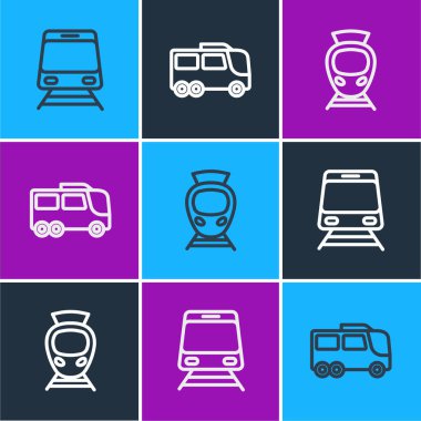 Tren ve tren hattı, Tram ve Otobüs ikonu. Vektör