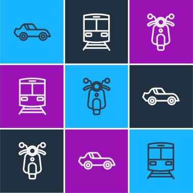 Hat arabası, scooter ve tren ve tren ikonu. Vektör