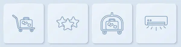 设置线:特罗利行李箱,酒店行李车,星光等级评定和空调.白色正方形按钮。B.病媒 — 图库矢量图片