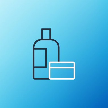 Hat kremi ya da losyon kozmetik tüp ikonu mavi arka planda izole edilmiş. Kadınlar için vücut bakım ürünleri. Renkli taslak konsepti. Vektör