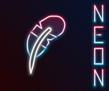Parlayan neon hattı Tüy kalem simgesi siyah arkaplanda izole edildi. Renkli taslak konsepti. Vektör