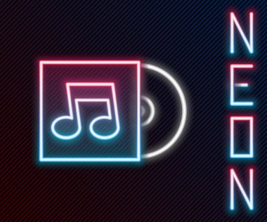Parlayan neon çizgisi Vinil disk simgesi siyah arkaplanda izole edildi. Renkli taslak konsepti. Vektör
