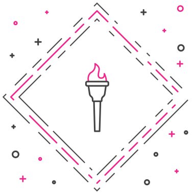 Meşale Hattı simgesi beyaz arkaplanda izole edildi. Sembol ateşi sıcak, alev gücü, alev ve ısı. Renkli taslak konsepti. Vektör