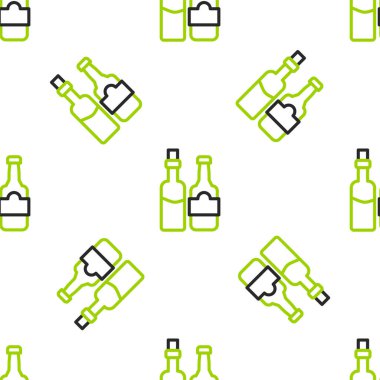 Çizgili viski şişesi ikonu beyaz arka planda izole edilmiş kusursuz desen. Vektör