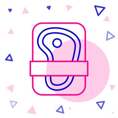 Beyaz arka planda et paketleme ikonu izole edildi. Plastik pakette taze biftek. Organik ürün. Renkli taslak konsepti. Vektör