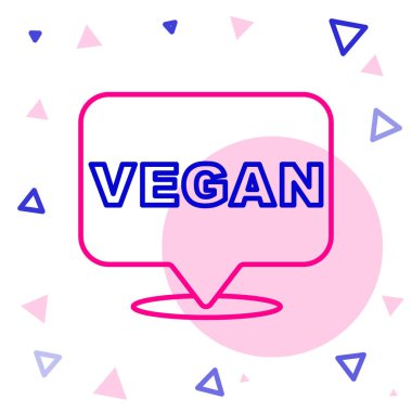 Beyaz arka planda izole edilmiş çizgi vegan beslenme ikonu. Organik, biyolojik, ekolojik sembol. Vejetaryen, et yok, laktozsuz, sağlıklı, taze ve şiddet içermeyen yiyecekler. Renkli taslak konsepti. Vektör