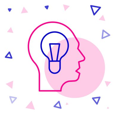 Beyaz arka planda lamba ikonu olan çizgi insan. Fikir kavramı. Renkli taslak konsepti. Vektör