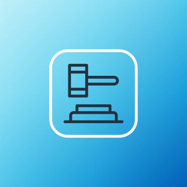 Yargıç Tokmak 'ın çizgisi mavi arka planda izole edildi. Gavel cezaların, faturaların, mahkemenin, adaletin hükmünü verecek. Açık arttırma çekici. Renkli taslak konsepti. Vektör