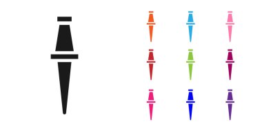 Siyah Pin simgesi beyaz arkaplanda izole edildi. Raptiye işareti. Simgeleri renklendirin. Vektör İllüstrasyonu