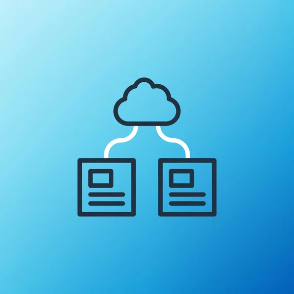Line Cloud tecnologia de transferência de dados e ícone de armazenamento isolado no fundo azul. Conceito de esboço colorido. Vetor — Vetor de Stock