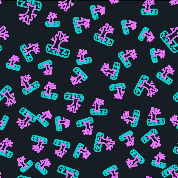 Çizgi solmuş ağaç simgesi siyah arkaplanda izole edilmiş kusursuz desen. Çıplak ağaç. Ölü ağaç silueti. Vektör