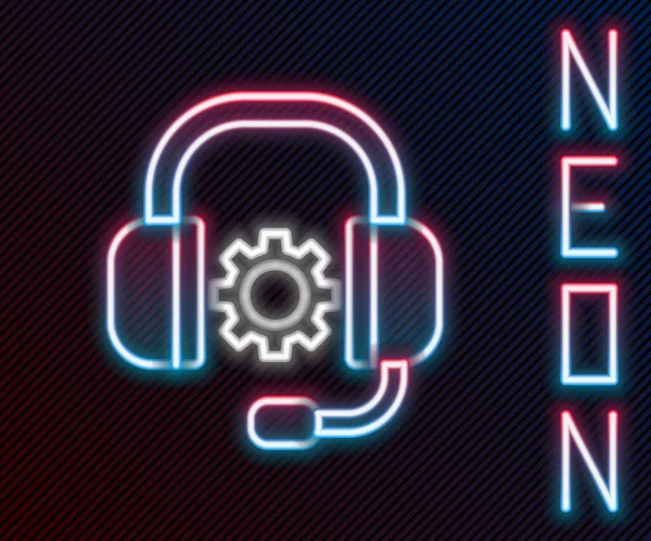 Parlayan neon hattı kulaklık simgesi siyah arkaplanda izole edildi. Müşteri hizmetleri, yardım hattı, çağrı merkezi, faq, bakım. Renkli taslak konsepti. Vektör