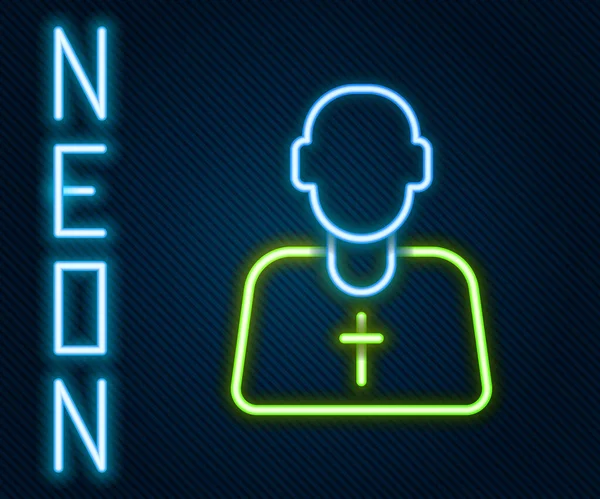 Glödande neon line Priest ikon isolerad på svart bakgrund. Färgstarkt skisskoncept. Vektor — Stock vektor