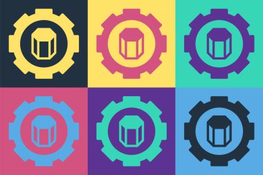 Pop art 3D yazıcı ayarı simgesi renk arkaplanında izole edildi. 3D baskı. Vektör