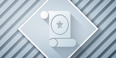 Kağıt kesiği Gri arkaplanda Sihirli kaydırma simgesi izole. Karar, kağıt, parşömen, parşömen ikonu. Kağıt sanatı tarzı. Vektör