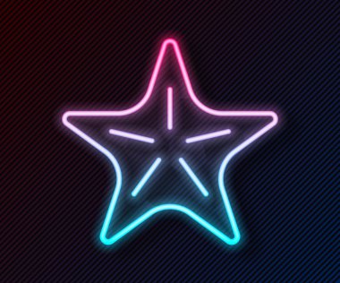 Parlayan neon hattı Denizyıldızı simgesi siyah arkaplanda izole edildi. Vektör