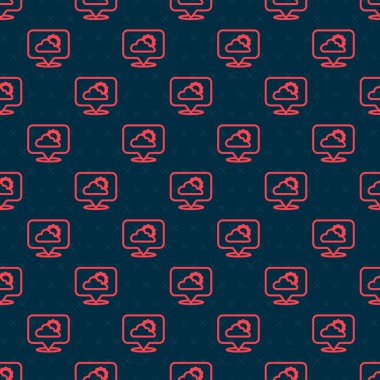 Kırmızı çizgi konum bulut simgesi siyah arkaplanda izole edilmiş kusursuz desen. Vektör