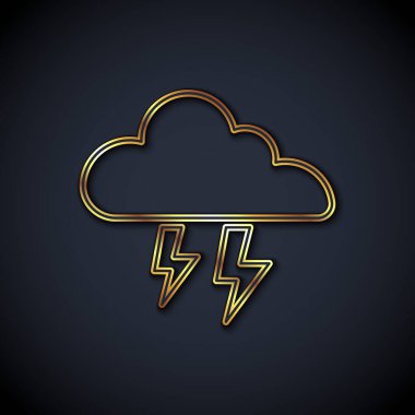 Altın Çizgili Fırtına simgesi siyah arkaplanda izole edildi. Bulut ve şimşek işareti. Fırtınanın hava durumu ikonu. Vektör