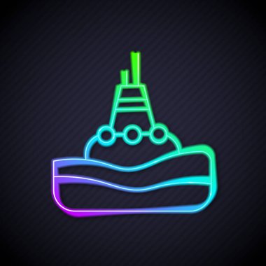 Siyah arka planda izole edilmiş deniz ikonu üzerinde parlayan neon hattı yüzen şamandıra. Vektör