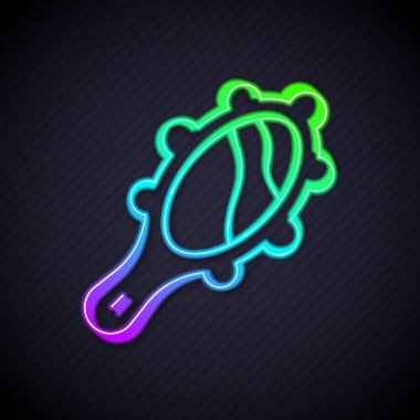 Parlayan neon hattı sihirli el aynası ikonu siyah arkaplanda izole edildi. Vektör