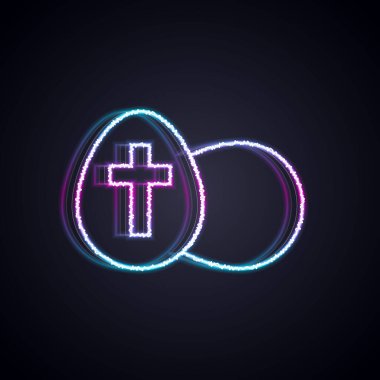 Parlayan neon hattı Paskalya yumurtası simgesi siyah arka planda izole edildi. Mutlu Paskalyalar. Vektör