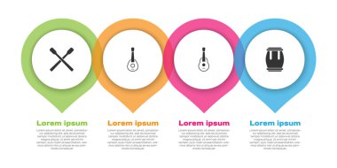 Bateri çubukları, Gitar ve... Ticari bilgi şablonu. Vektör