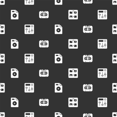 Storyboard, Ses Karıştırıcı denetleyici, AVI dosya belgesi ve Retro ses kasetini pürüzsüz desen üzerine ayarla. Vektör