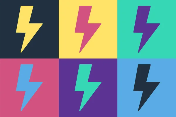 Pop art Lightning csavar ikon elszigetelt színes háttér. Villámjel. Töltés flash ikon. Villámcsapás. Világítás sztrájk. Vektor — Stock Vector