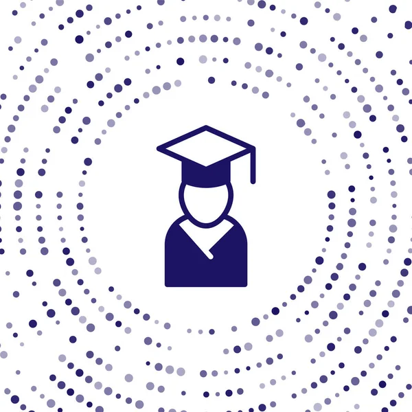 Kék Graduate és érettségi sapka ikon elszigetelt fehér alapon. Absztrakt kör véletlenszerű pontok. Vektor — Stock Vector