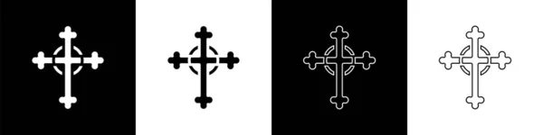 Ορισμός εικόνας χριστιανικού σταυρού που απομονώνεται σε ασπρόμαυρο φόντο. Σταυρός εκκλησίας. Διάνυσμα — Διανυσματικό Αρχείο
