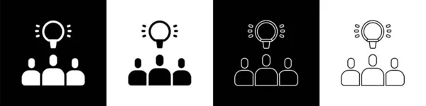 Setzen Sie das Basissymbol des Projektteams isoliert auf schwarzem und weißem Hintergrund. Geschäftsanalyse und -planung, Beratung, Teamarbeit, Projektmanagement. Vektor — Stockvektor