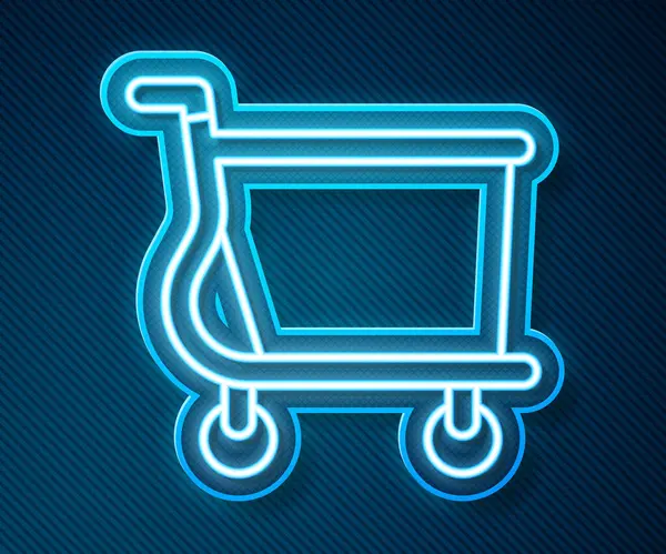 青色の背景にネオンラインのショッピングカートのアイコンをグロー。オンライン購入の概念。配送サービスの看板。スーパーマーケットバスケットのシンボル。ベクトル — ストックベクタ