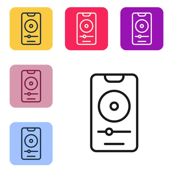 Black line Music player icon isolated on white background. Portable music device. Set icons in color square buttons. Vector — Stock Vector