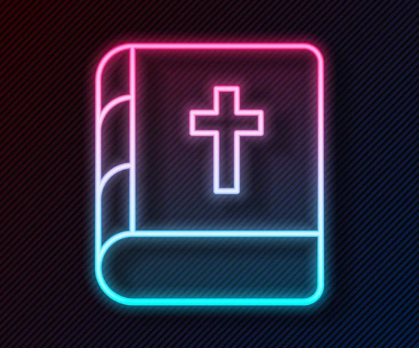 Parlayan neon hattı kutsal kitap ikonu siyah arka planda izole edildi. Vektör