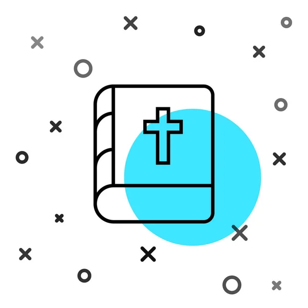 黒い線白い背景に隔離された聖書の本のアイコン。ランダムな動的形状。ベクトル — ストックベクタ