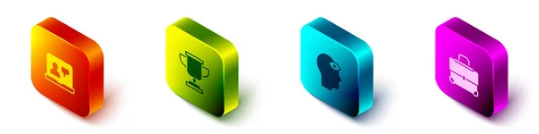 ( 영어 ) Set Isometric Online education, Award cup, Man with third eye and Briefcase icon. Vector — 스톡 벡터