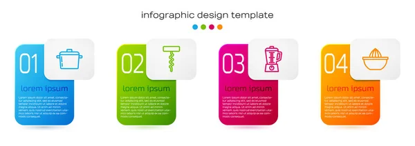 Set lijn Kookpot, Wijnkurkentrekker, Blender en Citrus vruchtensapcentrifuge. Bedrijfsinfographic sjabloon. Vector — Stockvector