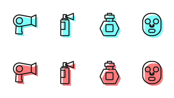 Set lijn Parfum, haardroger en gezichtsmasker icoon. Vector — Stockvector