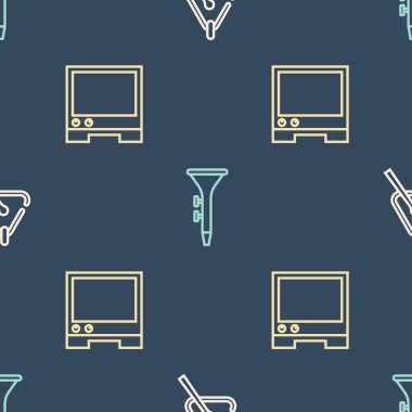 Hat üçgeni, ses asistanı, bateri ve bagetleri pürüzsüz desene ayarlayın. Vektör