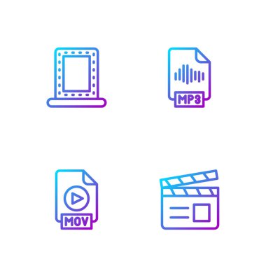Çizgi Film alkışını, MOV dosya dökümanını, ışık ve MP3 ile makyaj aynasını ayarla. Renk simgeleri. Vektör
