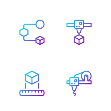 Satır 3D yazıcı, Isometric küp ve ayarla. Renk simgeleri. Vektör