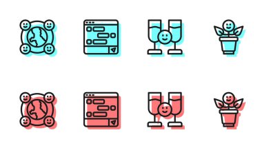 Line Friends alkol, uluslararası topluluk, sohbet mesajları dizüstü bilgisayar ve en iyi arkadaş ya da en iyi arkadaş ikonu. Vektör