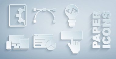 Web sitesi istatistiği, Önuç geliştirme, Monitor, mobil, tablet, klavye, Bezier eğrisi ve simgesini ayarla. Vektör