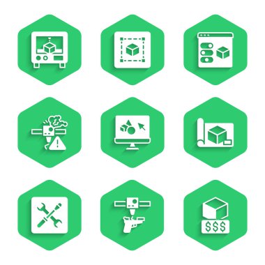 3D yazıcı yazılımı, silah, servis, mühendislik, ayar, uyarı ve simge için grafikleme kağıdı ayarla. Vektör