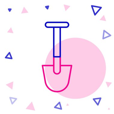 Beyaz arkaplanda çizgi küreği simgesi izole edildi. Bahçe aletleri. Bahçecilik, tarım, çiftçilik aleti. Renkli taslak konsepti. Vektör