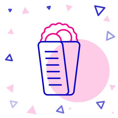 Line Gyros Pita Yunan fast food geleneksel mutfak ikonu beyaz arka planda izole edildi. Yunan salatası ve tzatziki soslu sandviç. Renkli taslak konsepti. Vektör